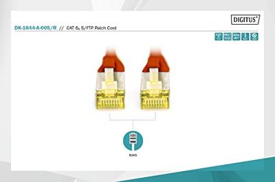 Digitus DK-1644-A-005/R RJ45 Netwerkkabel, patchkabel CAT 6A S/FTP 0.50 m Rood Halogeenvrij, Verdraaide paren, Snagless, Vlambestendig 1 stuk(s)