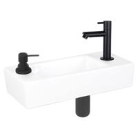 Fonteinset Differnz Sapon Rechts 42.5x18.5x9 cm Geintegreerde Zeepdispenser Keramiek Wit (inclusief mat zwarte kraan sifon en afvoer) - thumbnail