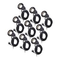 Set van 9 Sydney LED prikspots - Dimbaar - Kantelbaar - GU10 - 4000K neutraal wit - 4 Watt 345 Lumen - IP64 Waterdicht - 1,5 meter netsnoer incl. eurostekker - Zwart - thumbnail