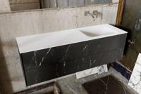 Badkamermeubel Kivi Hangend 150x47x45cm Porcelenato Black Solid Surface Wastafel Geen Kraangaten Rechts met 4 Lades - thumbnail