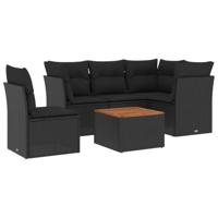 6-delige Loungeset met kussens poly rattan zwart - thumbnail