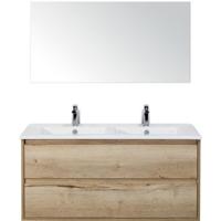 Porto Badmeubelset 120 cm - 2 Laden Natuur Eiken - Keramische Wastafel Wit Slim met Spiegel - thumbnail