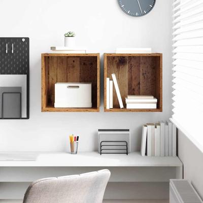 Wandkast met plank 2 pcs Oud hout 37 x 37 x 37 cm Bewerkt hout
