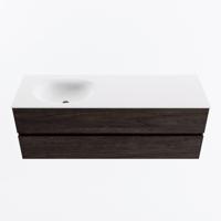 MONDIAZ VICA 140cm badmeubel onderkast Dark Brown 2 lades. Wastafel MOON links 1 kraangat, kleur Talc. - thumbnail