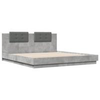 Bedframe met hoofdbord en LED-verlichting betongrijs 160x200 cm - thumbnail