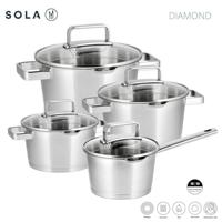 Sola Pannenset Diamond - RVS - Kookpan ø 16, 18, 20 cm & Steelpan ø 16 cm - Inductie geschikt - 4 Delig - thumbnail