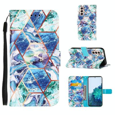 Voor Samsung Galaxy S21+ 5G Marble Stitching Horizontale Flip PU Lederen case met Holder & Card Slots & Wallet & Lanyard(BlauwGroen) Voor Samsung Galaxy S21+ 5G Marble Stitching Horizontale Flip PU Lederen case met Holder & Card Slots & Wallet & Lanyard(BlauwGroen)