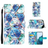 Voor Samsung Galaxy S21+ 5G Marble Stitching Horizontale Flip PU Lederen case met Holder & Card Slots & Wallet & Lanyard(BlauwGroen) - thumbnail