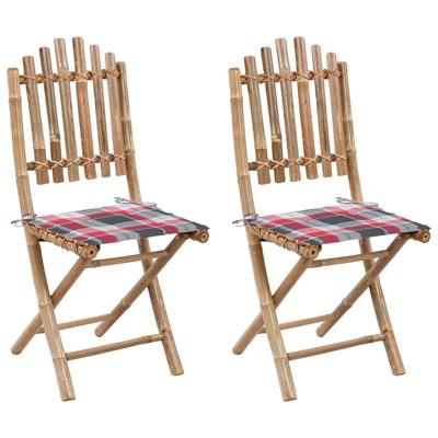 Tuinstoelen 2 st inklapbaar met kussens bamboe
