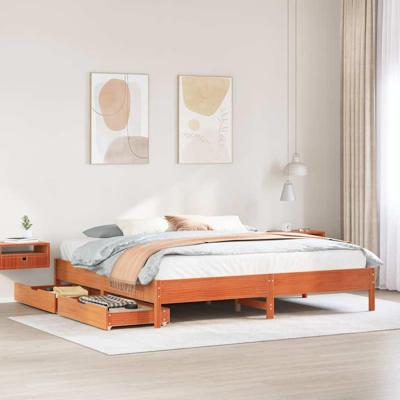 Bedframe zonder matras massief grenenhout wasbruin 200x200 cm