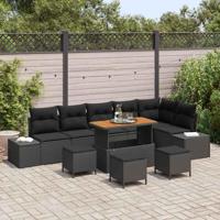 Tuinbankenset met kussen 10 pcs Zwart poly rattan - thumbnail