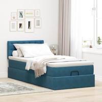Ottoman bed met matras 100x200 cm fluweel donkerblauw - thumbnail