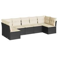 8-delige Loungeset met kussens poly rattan zwart - thumbnail