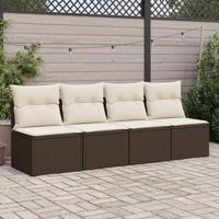 2-delige Loungeset met kussens poly rattan acacia bruin - thumbnail