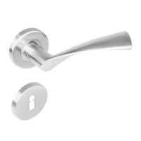 Deurkruk 1279 Vlinder op rond rozet staal met 7mm nok met sleutelgat plaatjes RVS - thumbnail