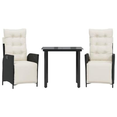 3-delige Tuinset met kussens poly rattan zwart