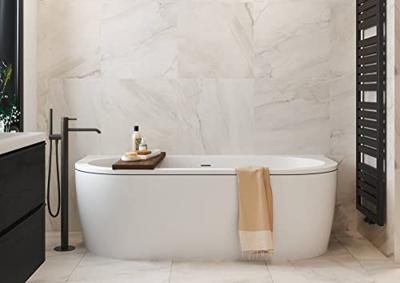 Saqu Line half vrijstaand bad 2-persoons back-to-wall 180x81,5cm glans wit acryl incl. afvoerplug wit