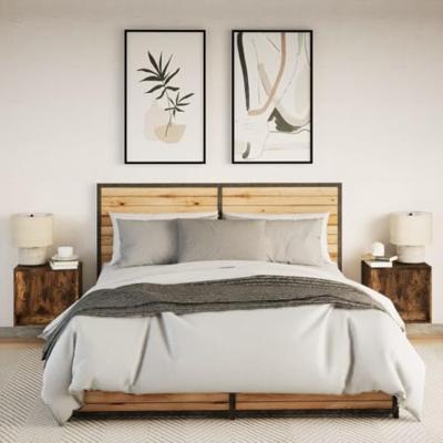 Nachtkastjes met LED's 2 st wandgemonteerd gerookt eikenkleurig Nachtkastjes met LED's 2 st wandgemonteerd gerookt eikenkleurig