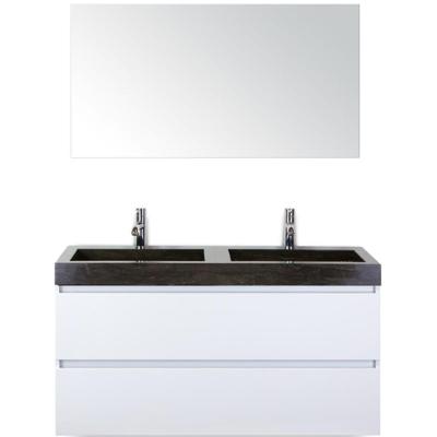 Maxx XL Badmeubelset 120 cm - Wit Hoogglans - Wastafel Lucca Dubbel 2 Kraangaten met Spiegel