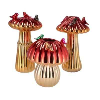 Daan Kromhout Vaas bird mushroom rood 20 cm 3 assorti | 6 stuks