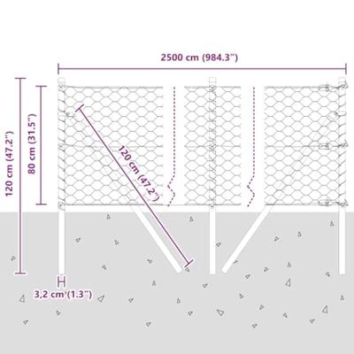 VidaXL Afrasteringspaal grijs 25 x 0,8 m (50 mm gaas) staal en pvc