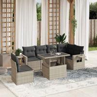 7-delige Loungeset met kussens poly rattan lichtgrijs - thumbnail
