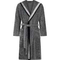 Cawö Cawo Heren Home Badjas met Capuchon 58 5841 natuur-zwart - thumbnail