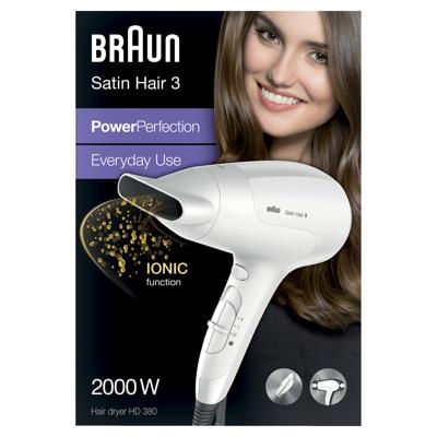 Braun HD380 Satin Hair 3 PowerPerfection Haardroger 2000W Wit Braun HD380 Satin Hair 3 PowerPerfection Haardroger 2000W Wit