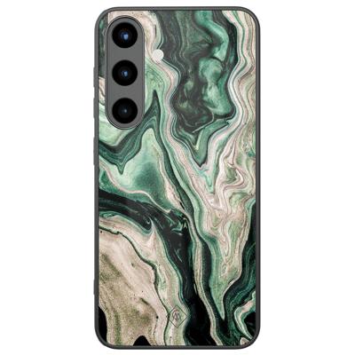 Samsung Galaxy S25 glazen hardcase - Green waves