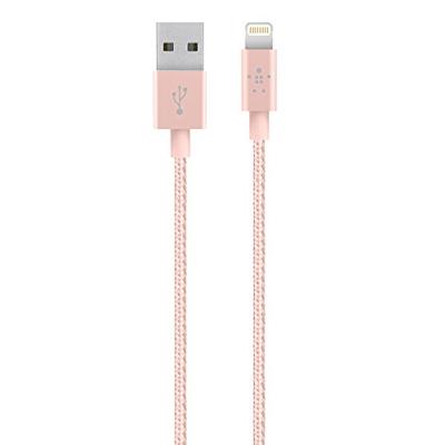 Belkin Metallic Lightning-/USB iPhone oplaadkabel (geschikt voor iPhone 11, 11 Pro, 11 Pro Max, XS, XS Max, XR, X, 8/8 Plus en andere apparaten (1,2 m)) roze