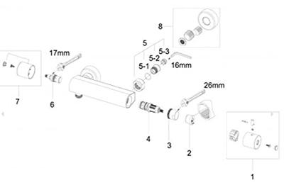 Douchekraan Xellanz Eco Cool Touch | Opbouw | Thermostaatkraan | 1-weg | hoh 15 cm | 2-knops | Rond | Zwart