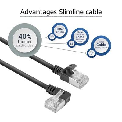 ACT Zwarte 0.5 meter U/FTP CAT6A LSZH Slimline patchkabel met RJ45 connectoren recht naar 90° haaks - thumbnail