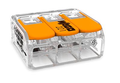 WAGO 221-613 221 Verbindingsklem Flexibel: 0.5-6 mm² Massief: 0.5-6 mm² Aantal polen: 3 1 stuk(s) Transparant, Oranje