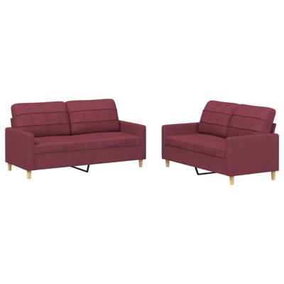 3-delige Loungeset met kussens stof wijnrood - thumbnail