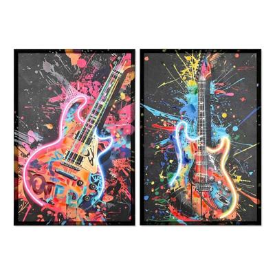 Canvas Home ESPRIT Zwart Gitaar Loft 63 x 3,7 x 93 cm (2 Stuks)