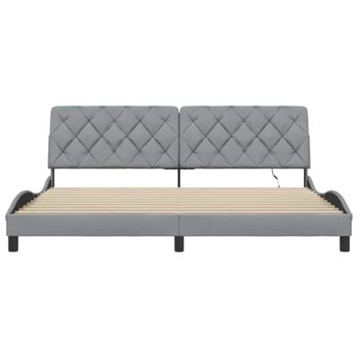 Bedframe met LED zonder matras stof 200x200 cm lichtgrijs