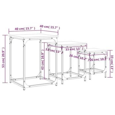 3-delige Tafeltjesset bewerkt hout bruin eikenkleur