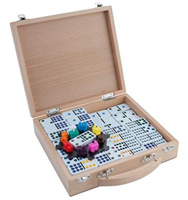 Domino dubbel 12 Mexican Train in beuken kist