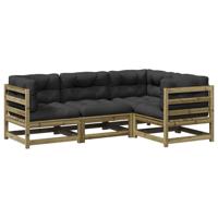 4-delige Loungeset met kussens geïmpregneerd grenenhout - thumbnail