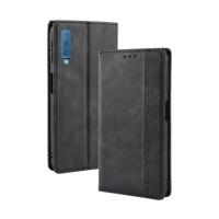 Magnetische Buckle retro textuur horizontale Flip lederen case voor Galaxy A7 (2018) met houder & kaartsleuven & portemonnee (zwart) - thumbnail