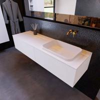 Badkamermeubelset Mondiaz Erin 150 cm met 2 Lades met RIDGE Wastafel Rechts Talc Zonder Kraangaten Greeploos Mat Carrara - thumbnail