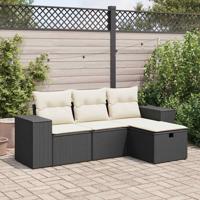 4-delige Loungeset met kussens poly rattan zwart - thumbnail
