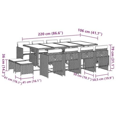 13-delige Tuinset met kussens poly rattan grijs