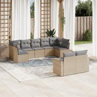 9-delige Loungeset met kussens poly rattan beige - thumbnail