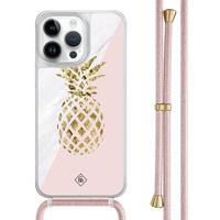 iPhone 14 Pro Max hoesje met rosegoud koord - Ananas - thumbnail