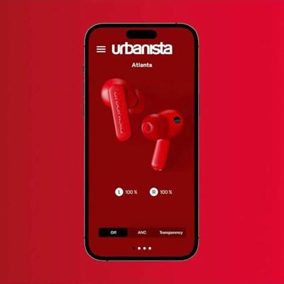 Urbanista Atlanta Hybrid Active Noise Cancelling Wireless Earbuds, Deep Bass Spatwaterbestendige Koptelefoon, Bluetooth Multipoint Oordopjes, Transparantie Modus, Draadloze Oplaadcase, Levendig Rood
