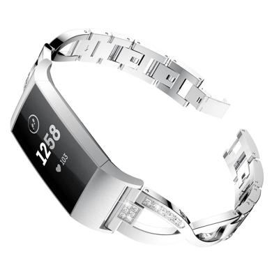 X-vormige diamant-bezaaid metalen stalen polsband horloge band voor Fitbit charge 3 (zilver) X-vormige diamant-bezaaid metalen stalen polsband horloge band voor Fitbit charge 3 (zilver)