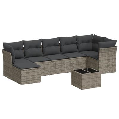 7-delige Loungeset met kussens poly rattan grijs