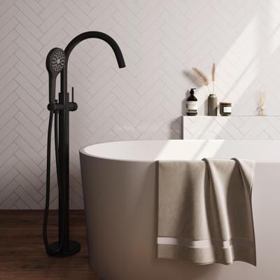Brauer Stripe vrijstaande badmengkraan SET 02 met 3-standen handdouche en doucheslang mat zwart