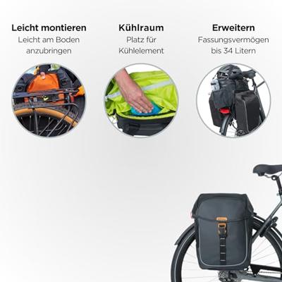 Basil miles tarpaulin - dubbele fietstas, waterdicht, 34l, zwart/oranje - thumbnail
